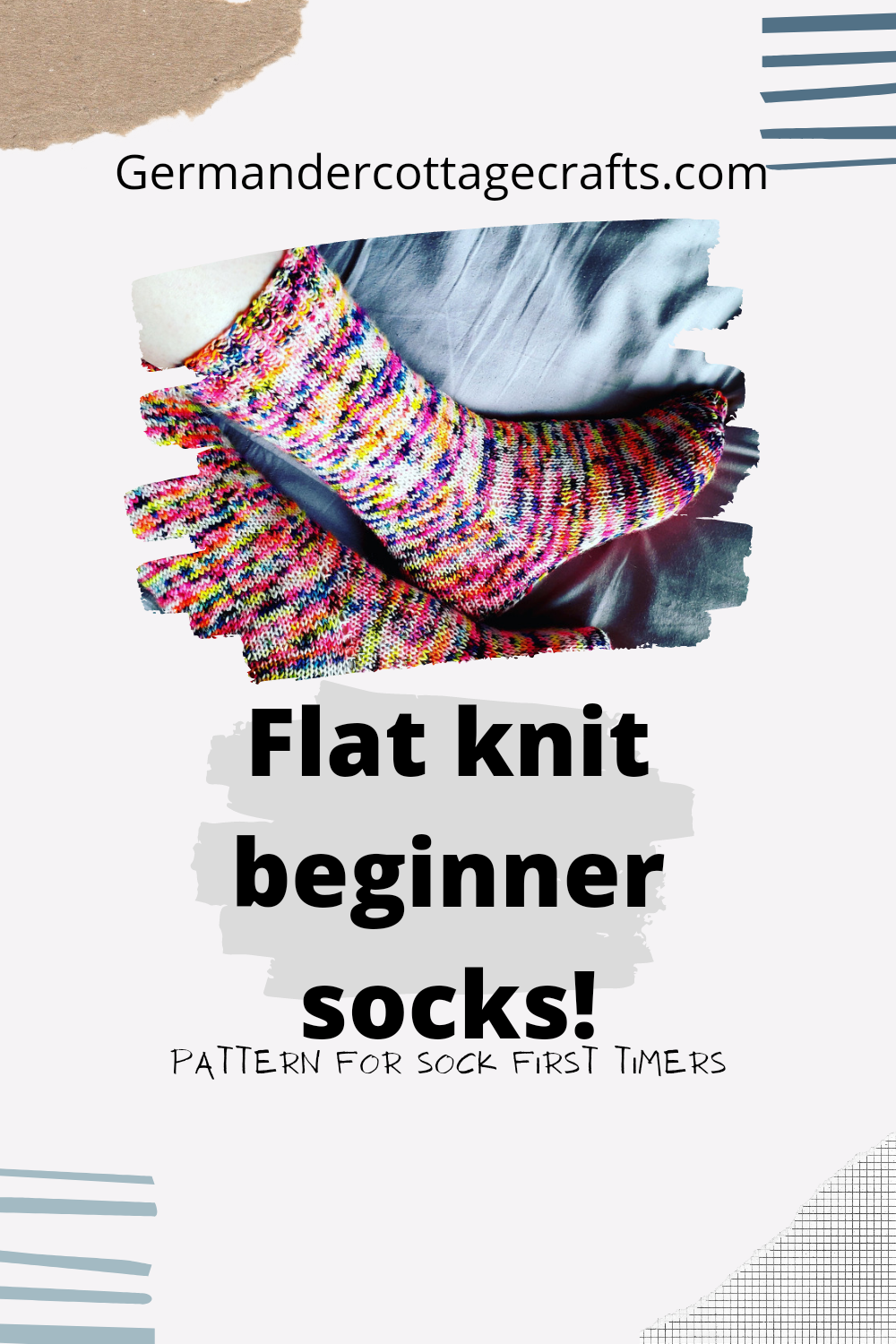 Two needle sock knitting pattern. Easy flat knit sock PDF. Beginner socks.  – Germander Cottage Crafts