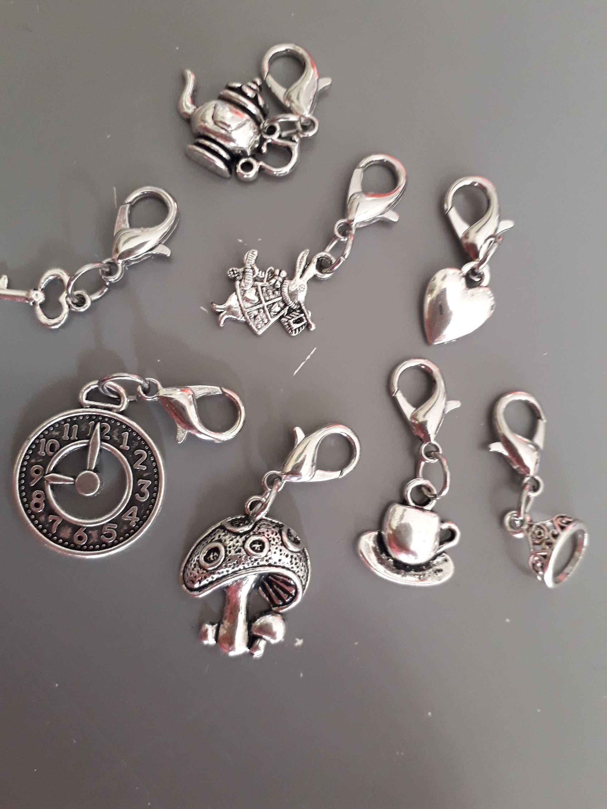 Alice in Wonderland Stitch Marker set. Lobster clasp or fixed ring. 