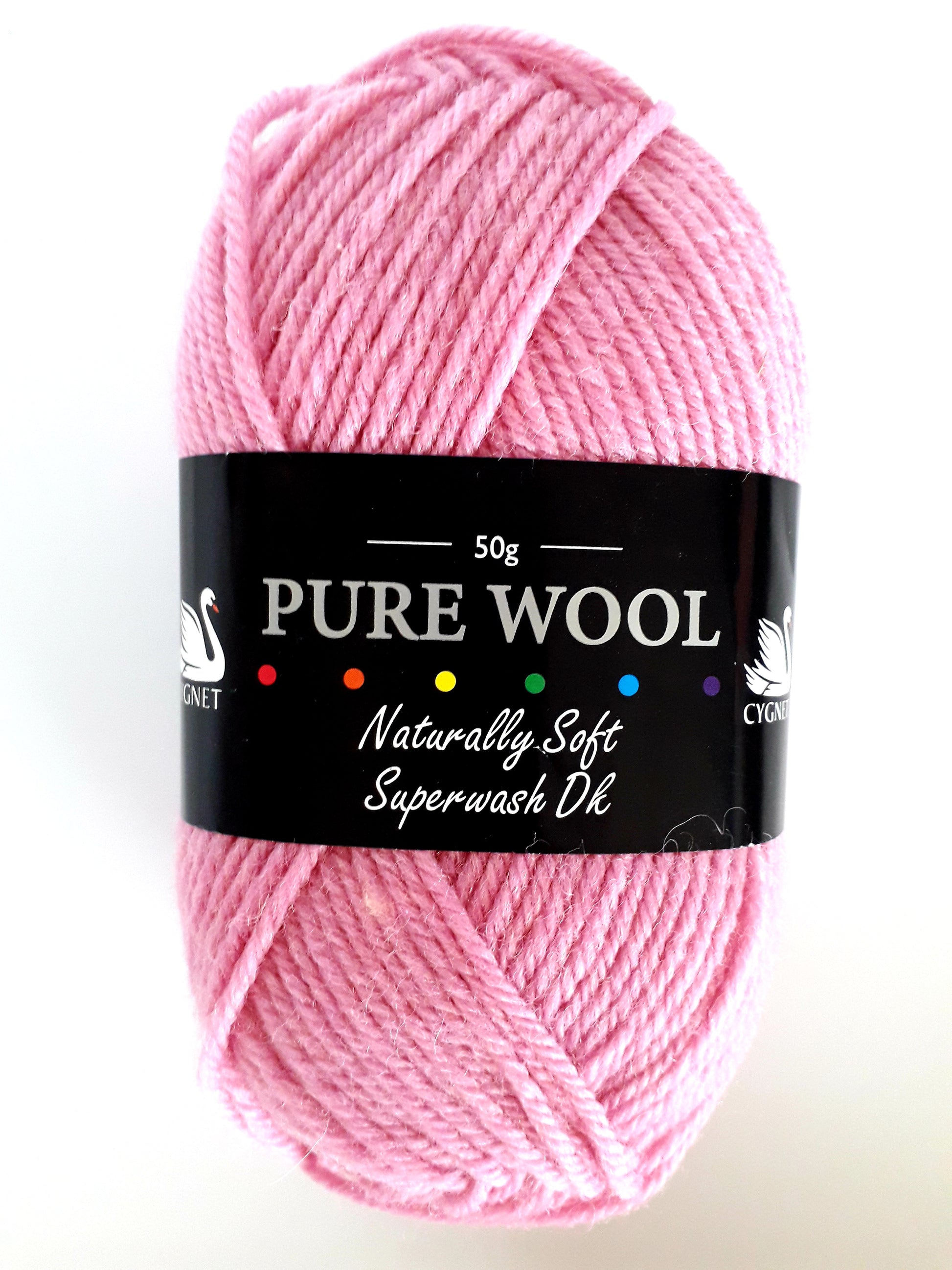 A candy pink coloured ball of cygnet superwash wool