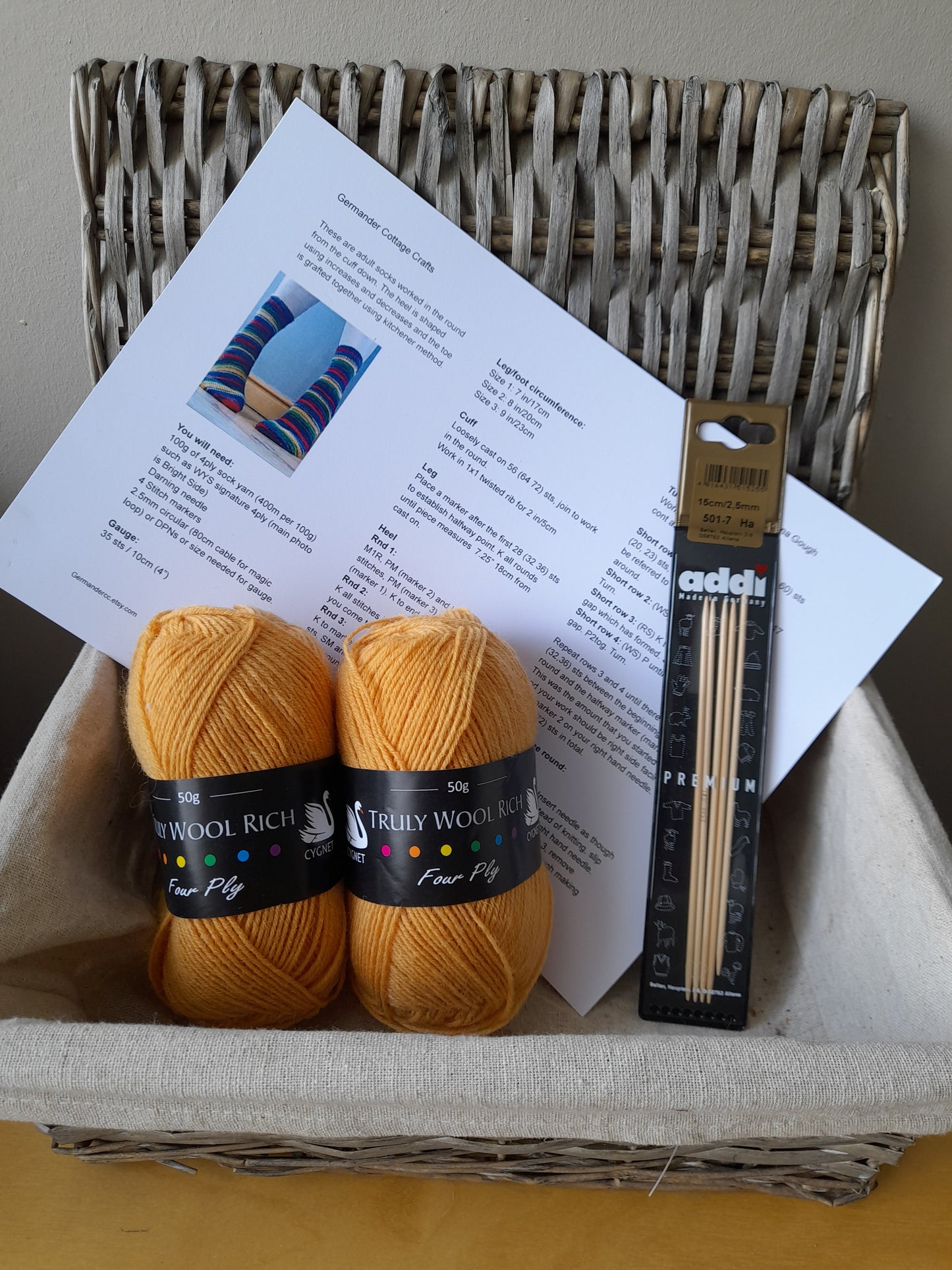 Beginner sock knitting gift with addi bamboo knitting needles 