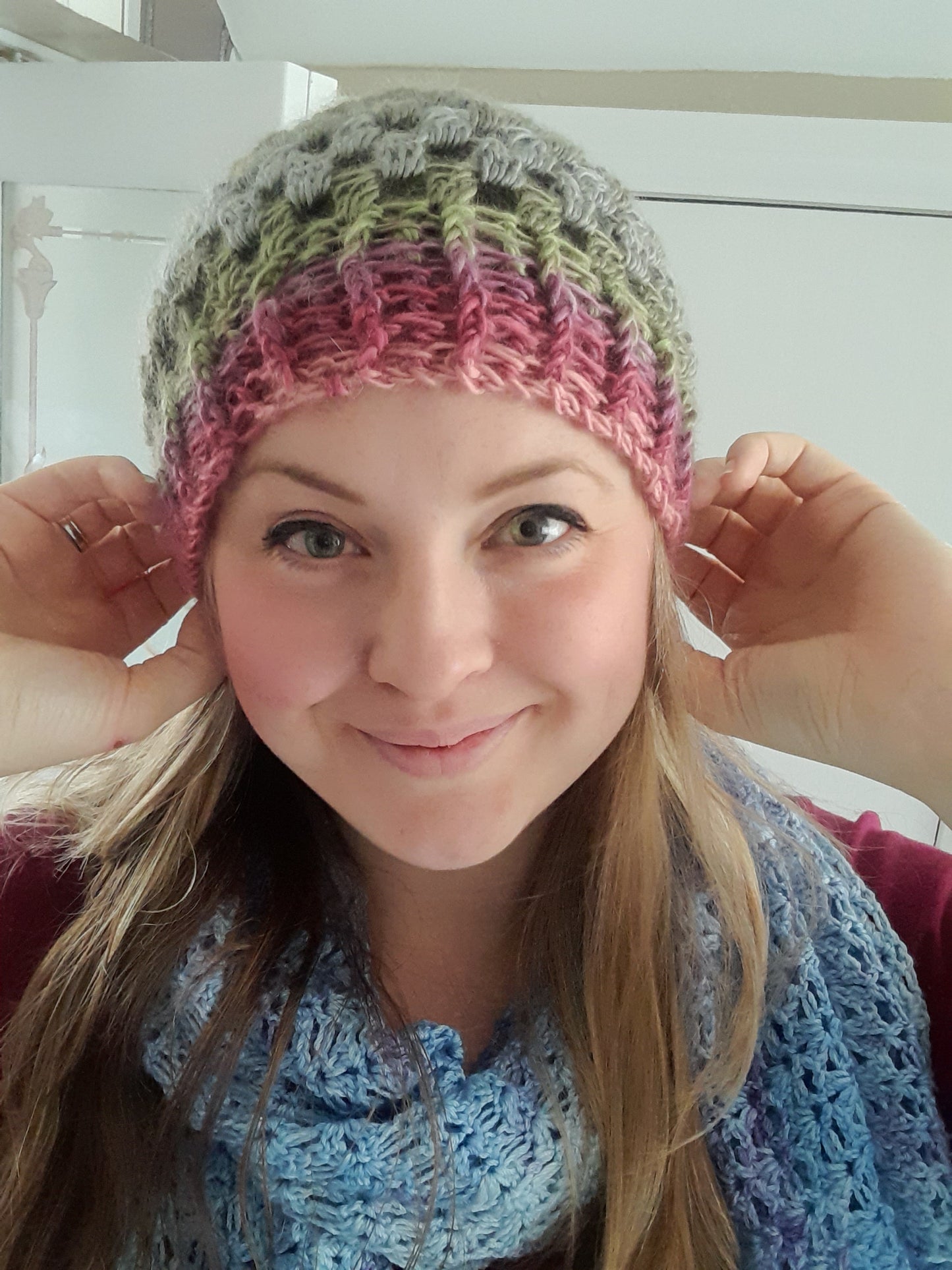 Crochet this easy beginner beanie hat in worsted yarn. 