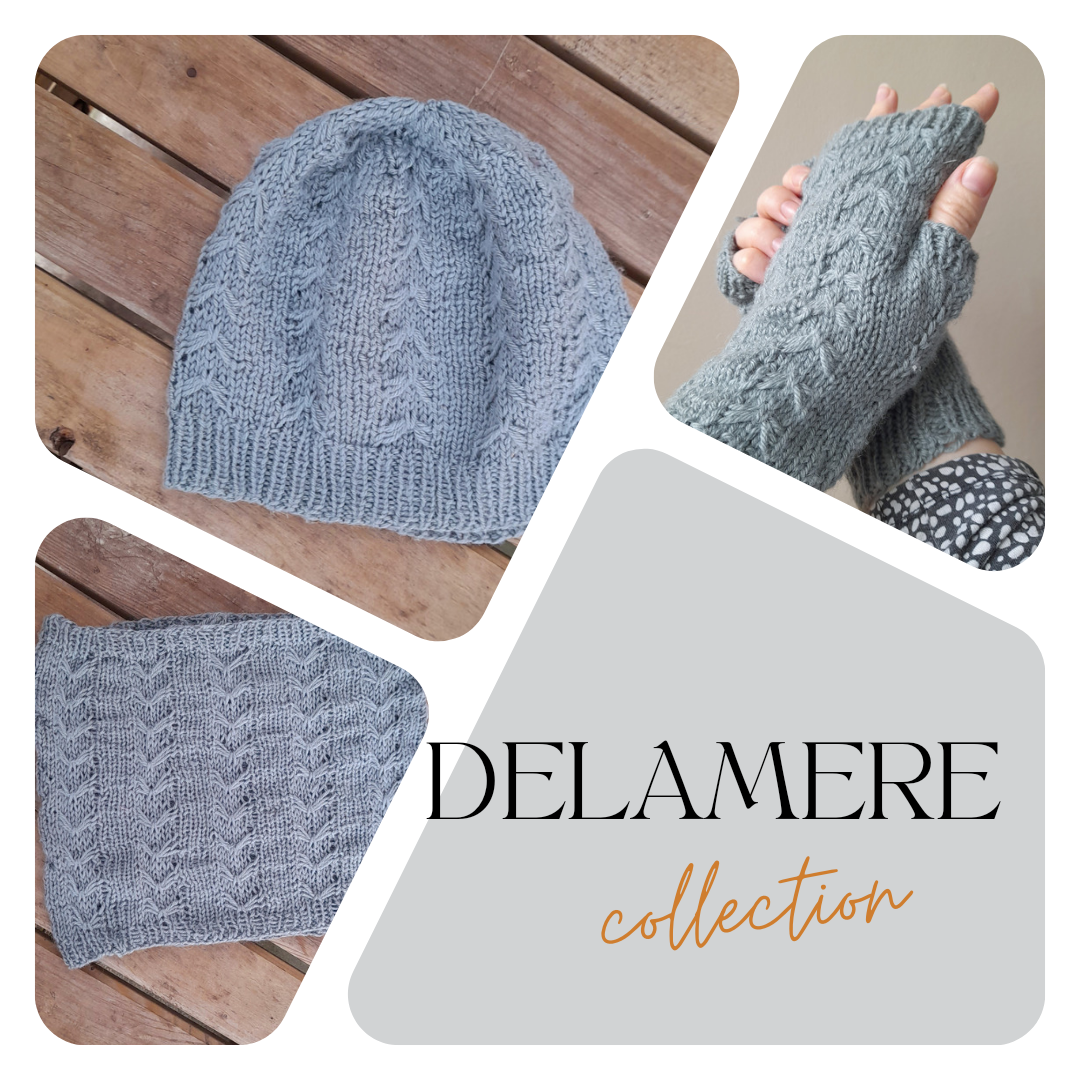 Simple DK knitting pattern. DK hat pattern. DK mitts pattern. Easy DK cowl knitting pattern. 