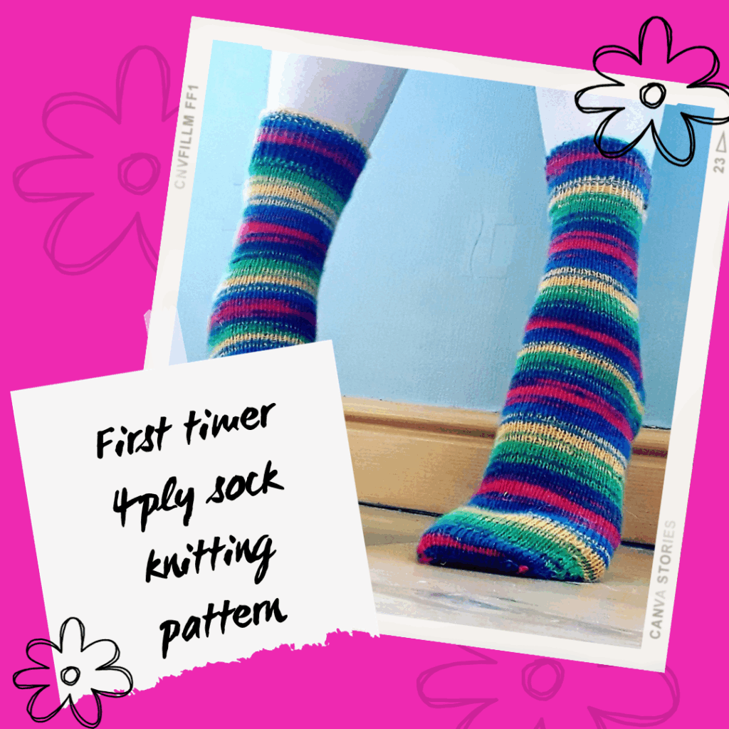 Simple cuff down beginner socks using 4ply yarn. West Yorkshire Spinners Sigmature 4ply. Easy sock knittin gpattern for beginners. How to knit socks in the round. 