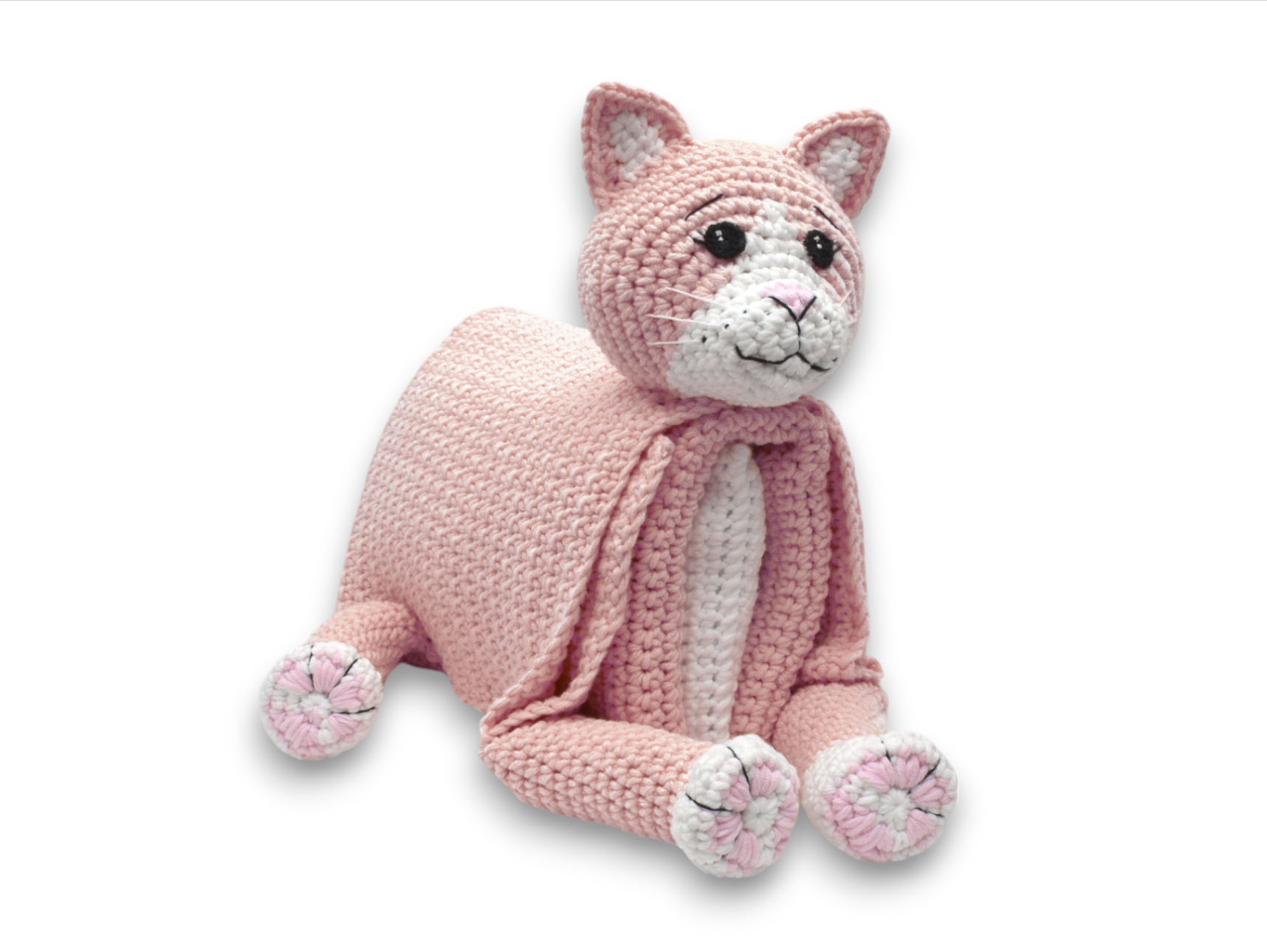 crochet a cat toy that becomes a blanket. Cuddle and play cat crochet blanket kit. 