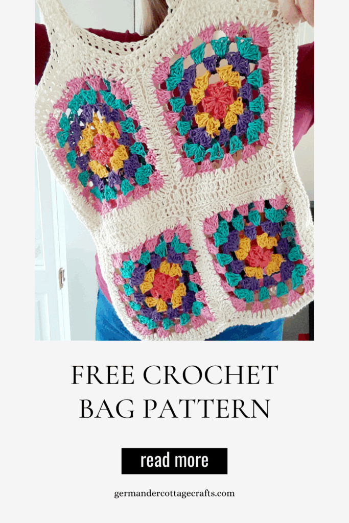 Free crochet tote bag pattern. Free corchet granny square pattern for beginners. Crochet a bag.