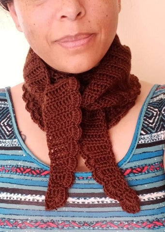 disturbia shawl tester photo. The shawl is wrapped around the neck several times.